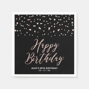 Serviette En Papier Rose gold Noir Hexagone Confettis Joyeux Anniversa