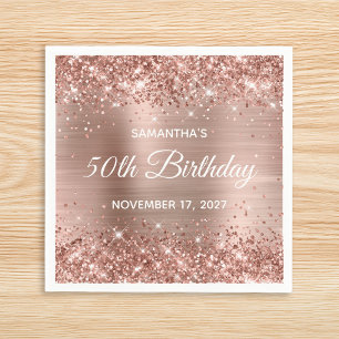 Serviette En Papier Rose Gold Pailleté 50e Anniversaire