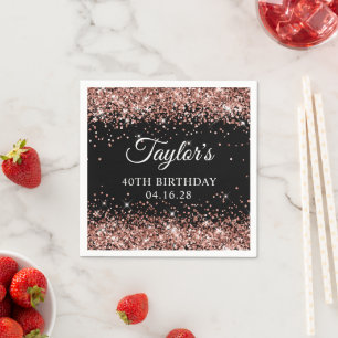 Serviette En Papier Rose Gold Pailleté Anniversaire Personnalisé 40 An