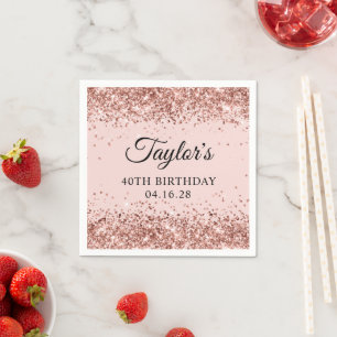 Serviette En Papier Rose Gold Pailleté Blush Rose 40e Anniversaire