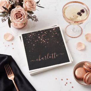 Serviette En Papier Rose Gold Pailleté Élégant Glamour Script
