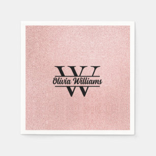 Serviette En Papier Rose Gold Pailleté Monogramme Étincelle Moderne