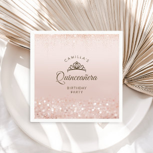 Serviette En Papier Rose Gold Pailleté Quinceañera