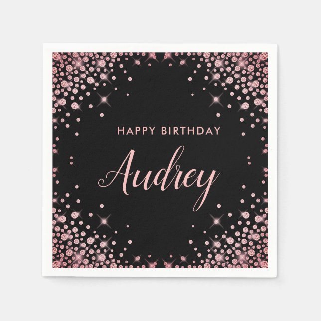 Serviette En Papier Rose Gold Parties scintillant 21e Joyeux Monogramm (Devant)