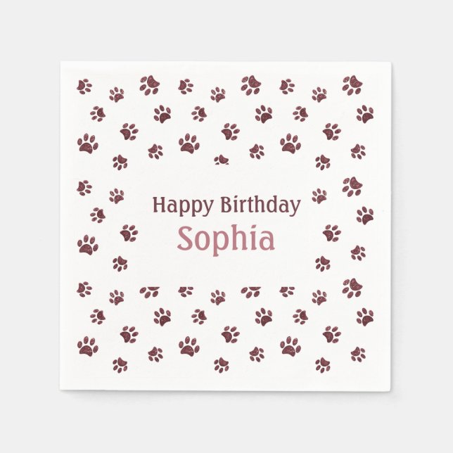 Serviette En Papier Rose Gold Parties scintillant Empreintes de pattes (Devant)
