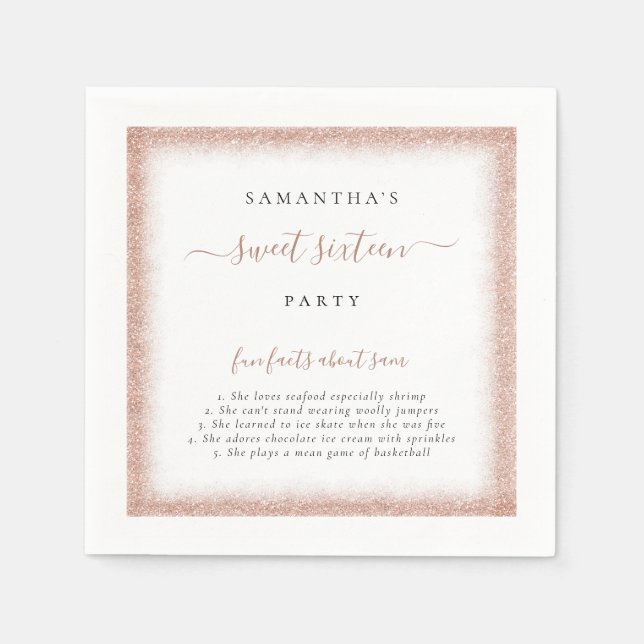 Serviette En Papier Rose Gold Parties scintillant Fun Facts Nom Sweet  (Devant)