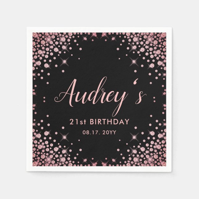 Serviette En Papier Rose Gold Parties scintillant Noir 21e anniversair (Devant)