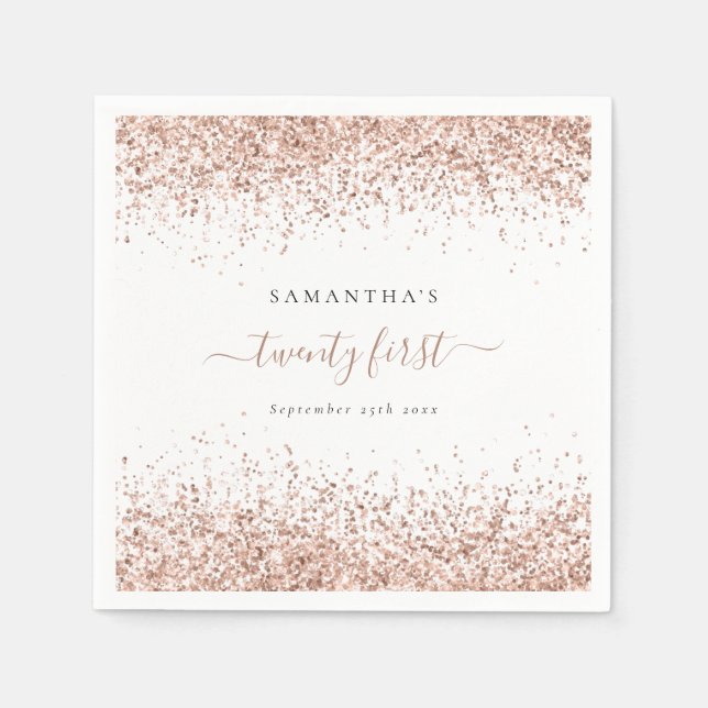 Serviette En Papier Rose Gold Parties scintillant Nom Date Vingt Premi (Devant)