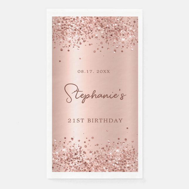 Serviette En Papier Rose Gold Parties scintillant Phuile 21e anniversa (Devant)