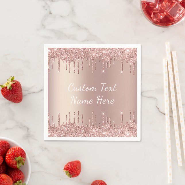 Serviette En Papier Rose Gold Parties scintillant texte personnalisé V (En situation)
