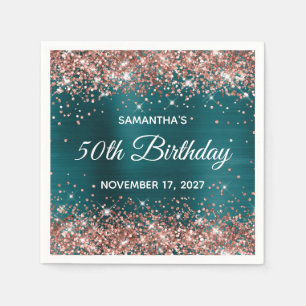 Serviette En Papier Rose Gold Parties scintillant Turquoise Bleu 50e a