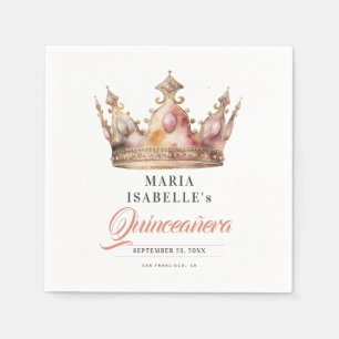 Serviette En Papier Rose Gold Princesse Crown Quinceañera