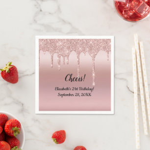 Serviette En Papier Rose Gold qui dégouline d'étincelles 21e Anniversa