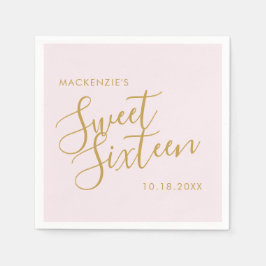 Serviette En Papier Rose Gold Rose Elegant Sweet 16 Nom personnalisé