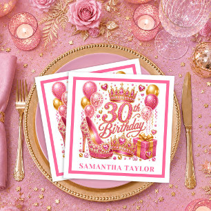 Serviette En Papier Rose Gold Rose Pailleté 30ème Anniversaire Serviet