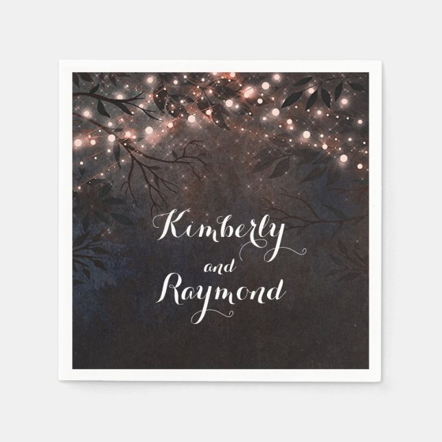 Serviette En Papier Rose Gold Rustic Country Mariage de nuit (Devant)