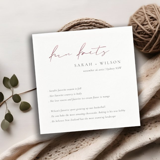 Serviette En Papier Rose Gold Script Black White Mariage Fun Faits (Créateur téléchargé)