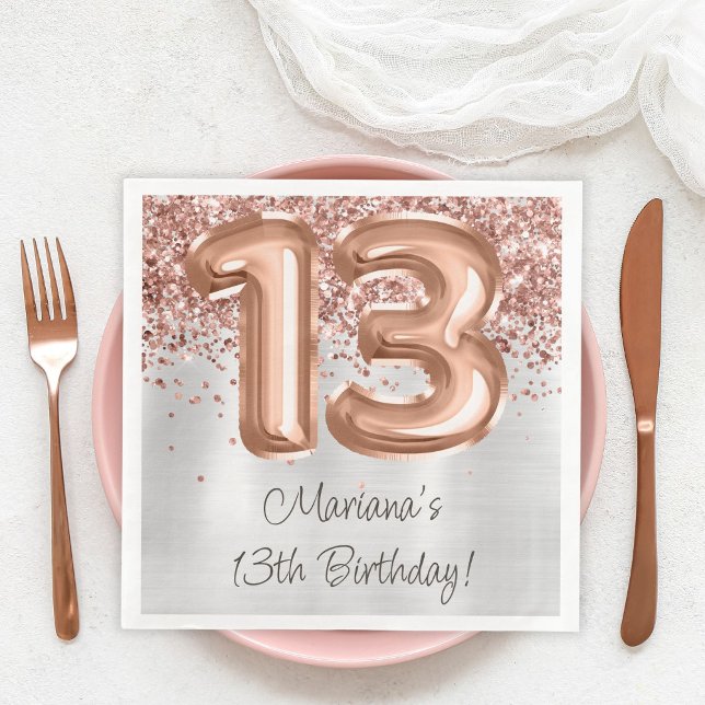 Serviette En Papier Rose Gold Silver 13e fête d'anniversaire (Créateur téléchargé)