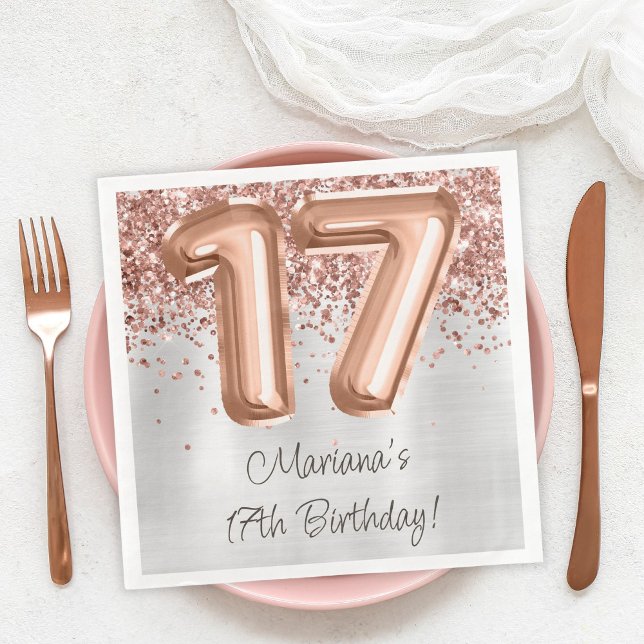 Serviette En Papier Rose Gold Silver 17e fête d'anniversaire (Créateur téléchargé)
