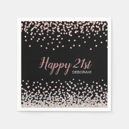 Serviette En Papier Rose Gold Silver Confetti 21e fête d'anniversaire