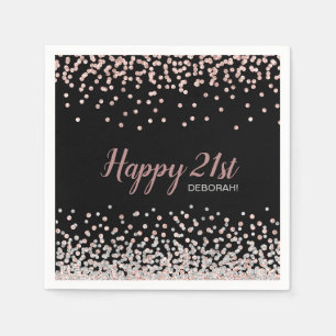 Serviette En Papier Rose Gold Silver Confetti 21e fête d'anniversaire