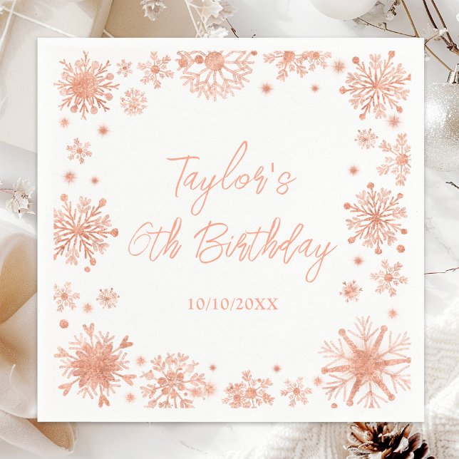 Serviette En Papier Rose Gold Snowflakes fête d'anniversaire (Créateur téléchargé)