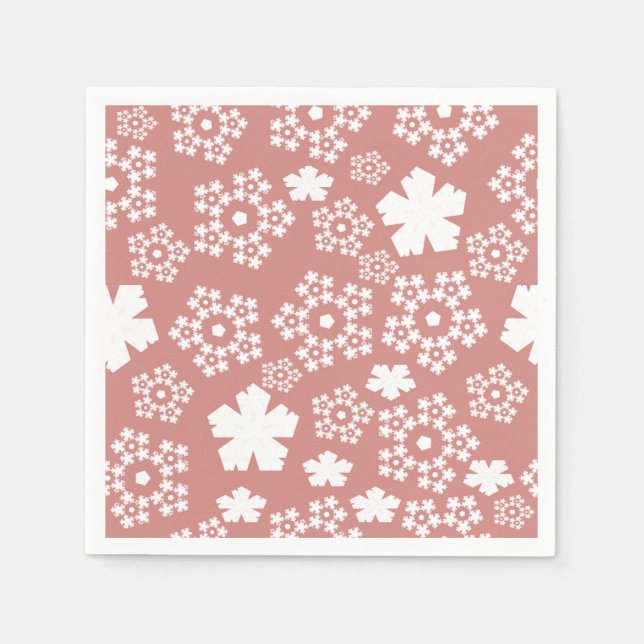 Serviette En Papier Rose Gold & White Star & Snowflake Motif (Devant)