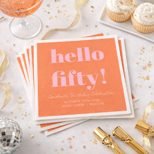 Serviette En Papier Rose gras et orange moderne 50e anniversaire perso