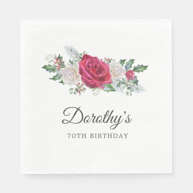 Serviette En Papier Rose Holly Winter Botanical 70e anniversaire (Devant)