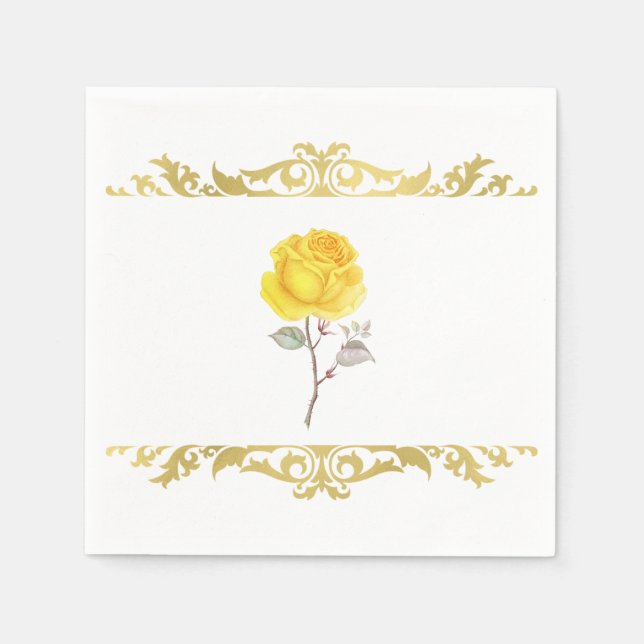 Serviette En Papier Rose jaune et élégante fête d'anniversaire d'or (Devant)