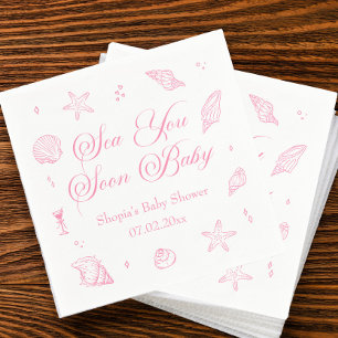 Serviette En Papier Rose la Mer Bientôt Fête Prénatale Côtière Bébé