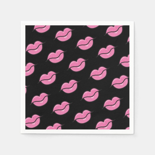 Serviette En Papier Rose Lèvres brillantes Beauté Maquillage Anniversa (Devant)