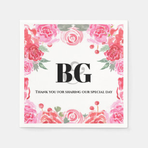 Serviette En Papier rose mariage d'aquarelle fleurie