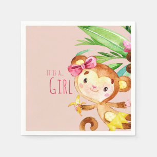 Serviette En Papier Rose mignon singe bébé fille Faire-part