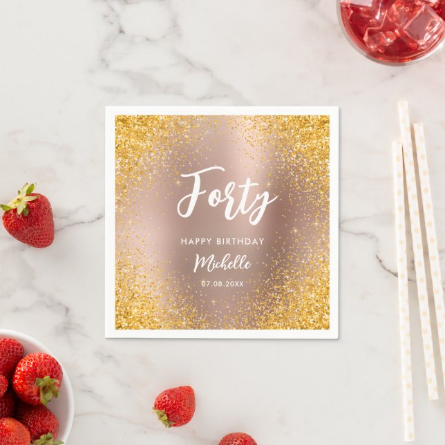 Serviette En Papier Rose moderne Gold 40th Birthday stylish Name Scrip (En situation)