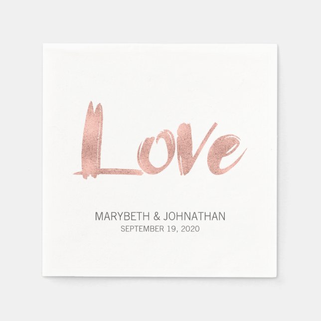 Serviette En Papier Rose moderne Gold Love Mariage papier serviettes (Devant)