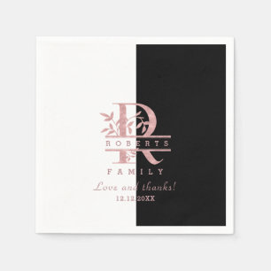 Serviette En Papier Rose moderne Gold Split Monogramme personnalisé R