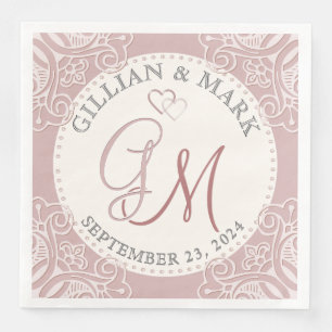 Serviette En Papier Rose monogramme et Mariage de sable
