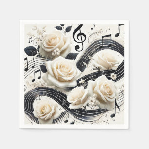 Serviette En Papier Rose Musicale Romantique – Élégant Noir Crème Musi