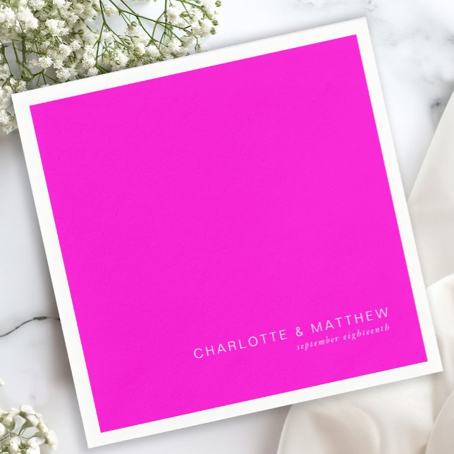 Serviette En Papier Rose néon moderne (Customer specific, beautiful, modern, minimal, neon-pink, wedding napkins.)