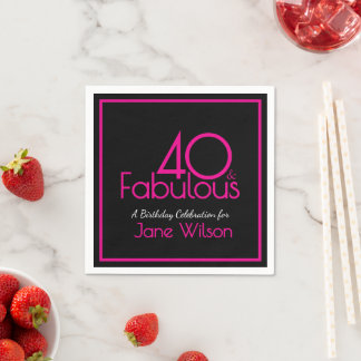 Serviette En Papier Rose Noir Moderne 40 Anniversaire Fabuleux