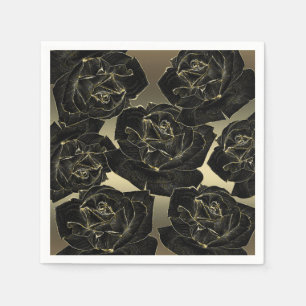 Serviette En Papier Rose noire et or Glamour Élégant Chic Classe Fête