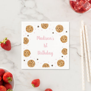 Serviette En Papier Rose One Sweet Cookie Premier Anniversaire