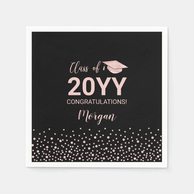 Serviette En Papier Rose or Noir Confetti Classe Graduation Party (Devant)