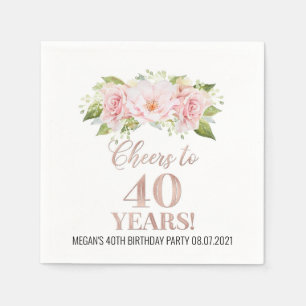 Serviette En Papier Rose or rose florale encourage à 40 ans Anniversai