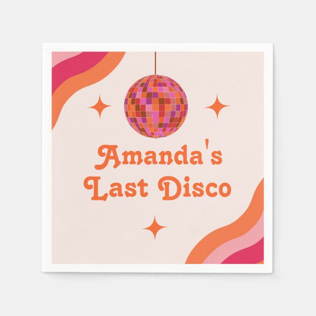 Serviette En Papier Rose Orange Groovy Dernière disco Enterrement de v (Devant)