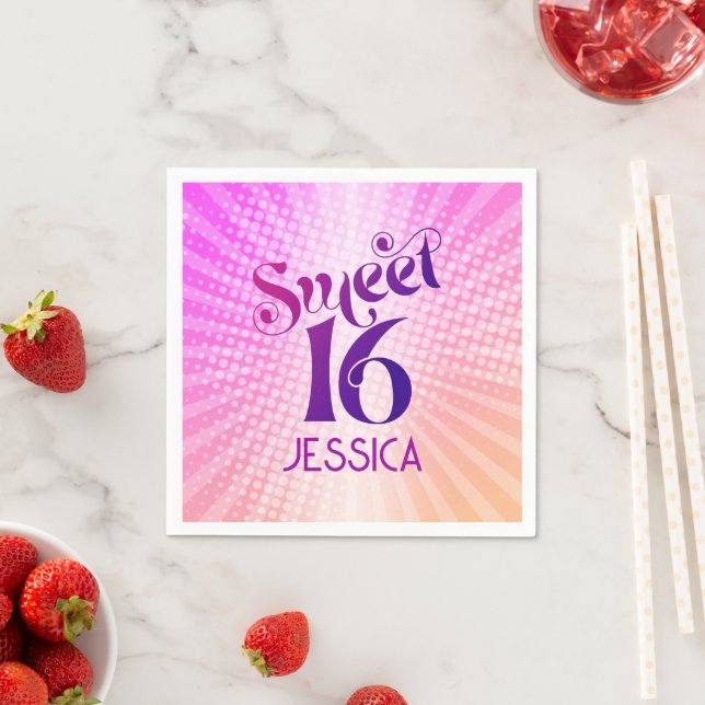 Serviette En Papier Rose Orange Sweet 16 Gradient Boho Retro Super (En situation)