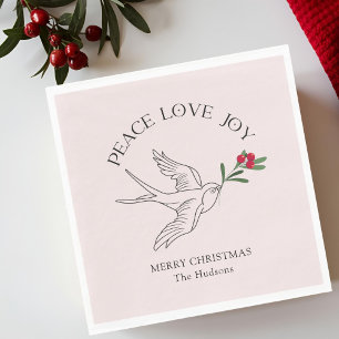Serviette En Papier Rose PAIX AIMER JOIE Snowbird Noël