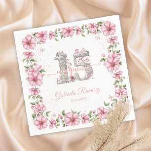 Serviette En Papier Rose Pâle Argent Mis Quince Quinceañera