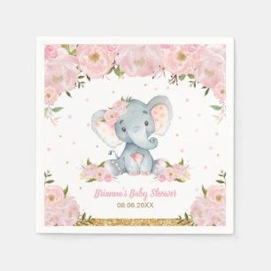 Serviette En Papier Rose Pâle Éléphant Floral Fête de Naissance Annive
